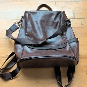 Classic Dark Brown Leather Backpack for Women